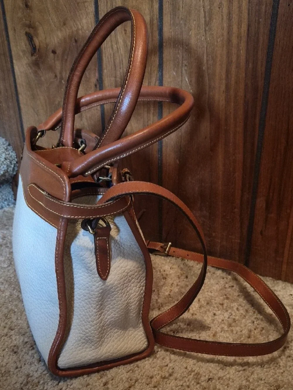 DOONEY & BOURKE Classic Two-Tone Leather Tote Bag - Cream & Brown